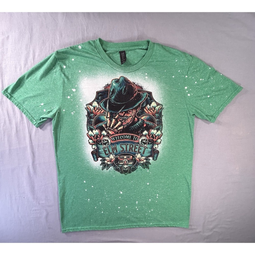 Green T-shirt "Welcome to Elm Street" horror graphic Men's Medium Horror